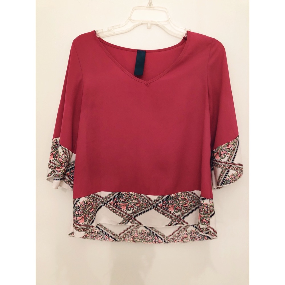 Pink V-Neck Blouse with Pattern Detail